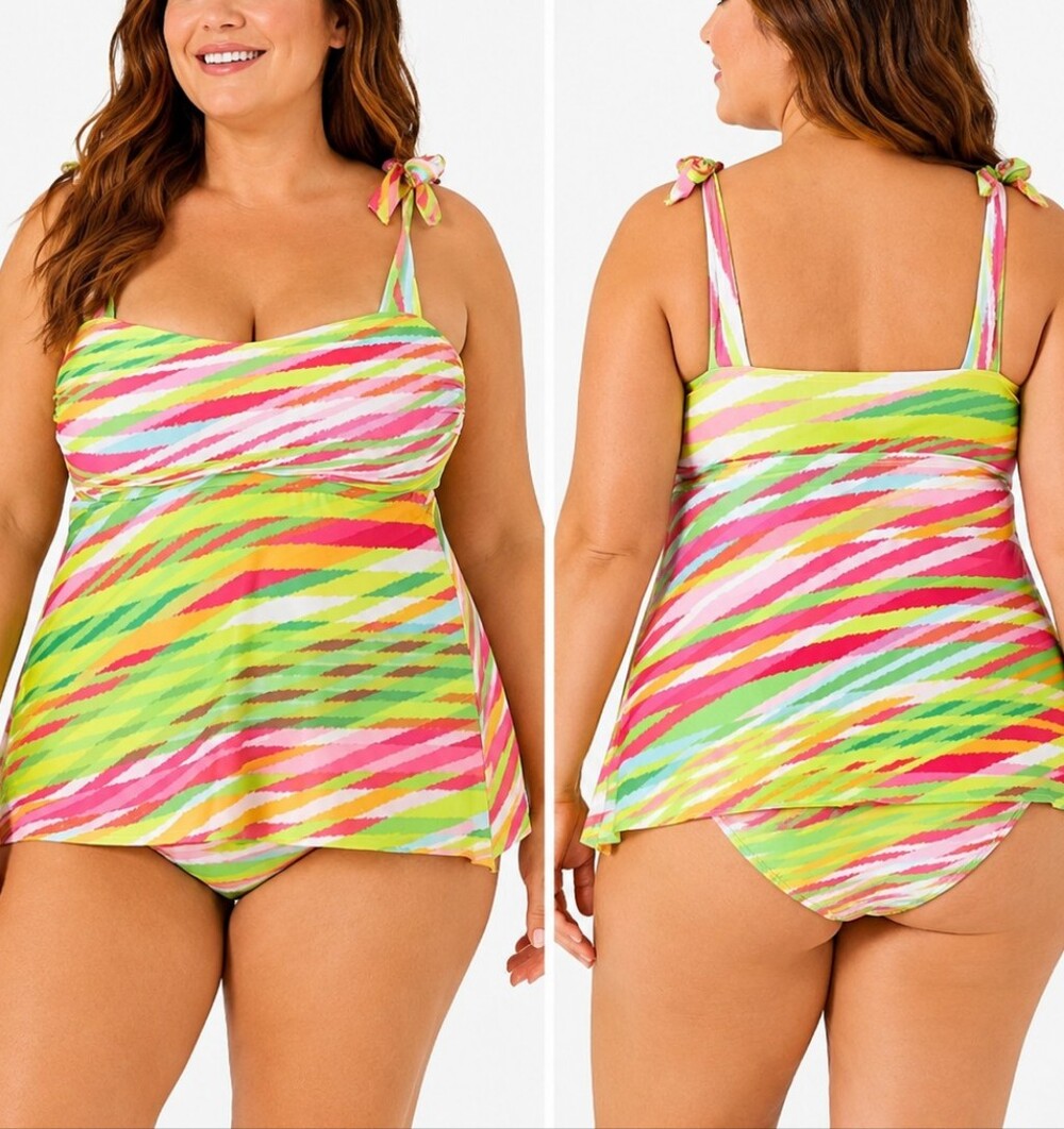 Becca By Rebecca Virtue Women's Rainbow Stripe Tankini